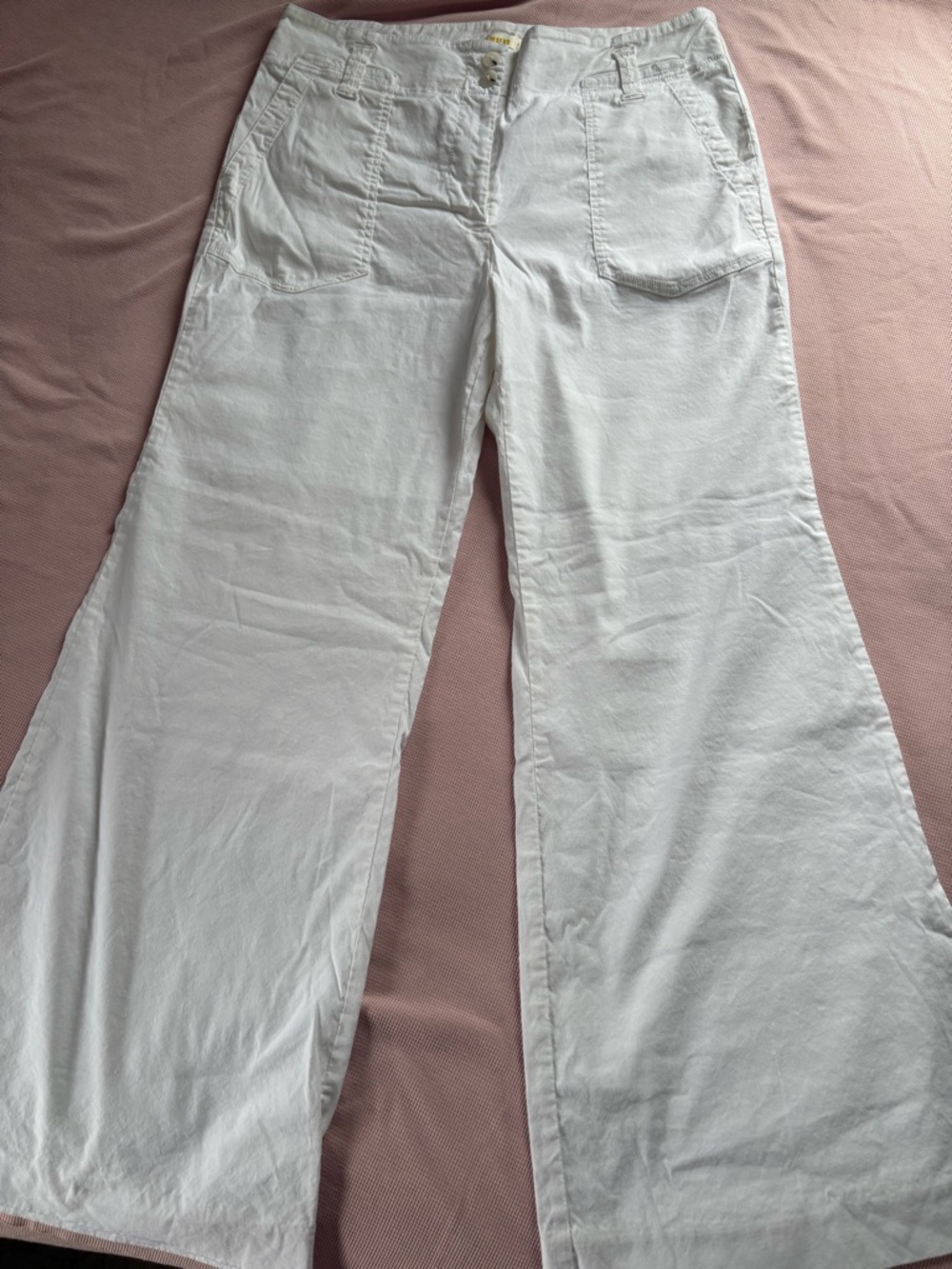 Anthropologie Maeve Naomi Ponte Wide-Leg Flare Pants white Trousers 16 - Picture 7 of 10